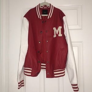 Red leather bomber jacket